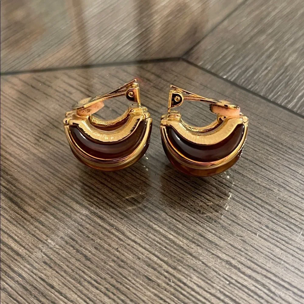 Kenneth Jay Lane Gold-tone and Tortoise Acrylic Clip Earrings